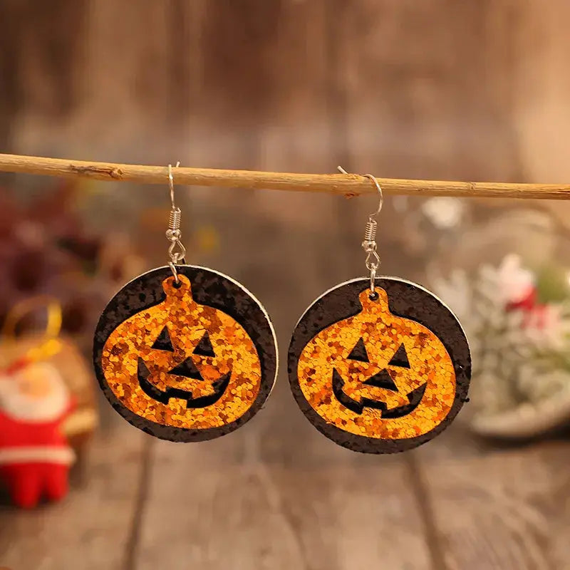 PU Leather Pumpkin Earrings - FloofChonk