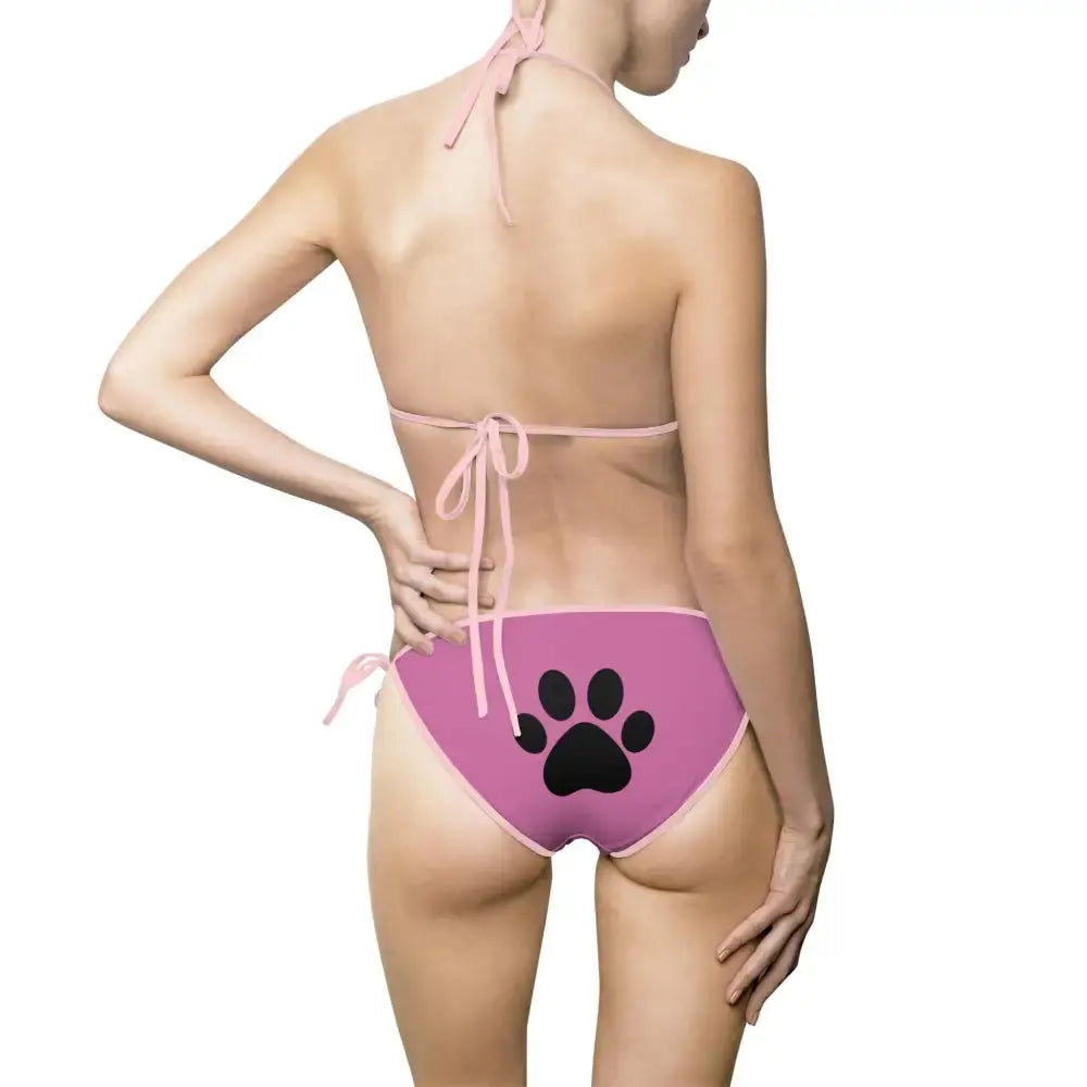 Bikini Swimsuit - Pink with Paw Prints - Cat-tastic Fun and Flirty Design - FloofChonk