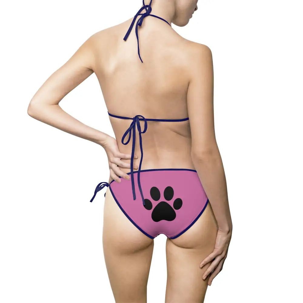 Bikini Swimsuit - Pink with Paw Prints - Cat-tastic Fun and Flirty Design - Swimsuit