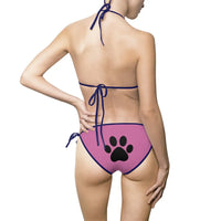 Bikini Swimsuit - Pink with Paw Prints - Cat-tastic Fun and Flirty Design - Swimsuit