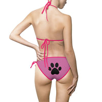 Bikini Swimsuit - Pink with Paw Prints - Cat-tastic Fun and Flirty Design - Swimsuit