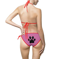 Bikini Swimsuit - Pink with Paw Prints - Cat-tastic Fun and Flirty Design - Swimsuit