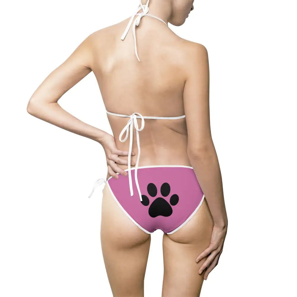 Bikini Swimsuit - Pink with Paw Prints - Cat-tastic Fun and Flirty Design - Swimsuit