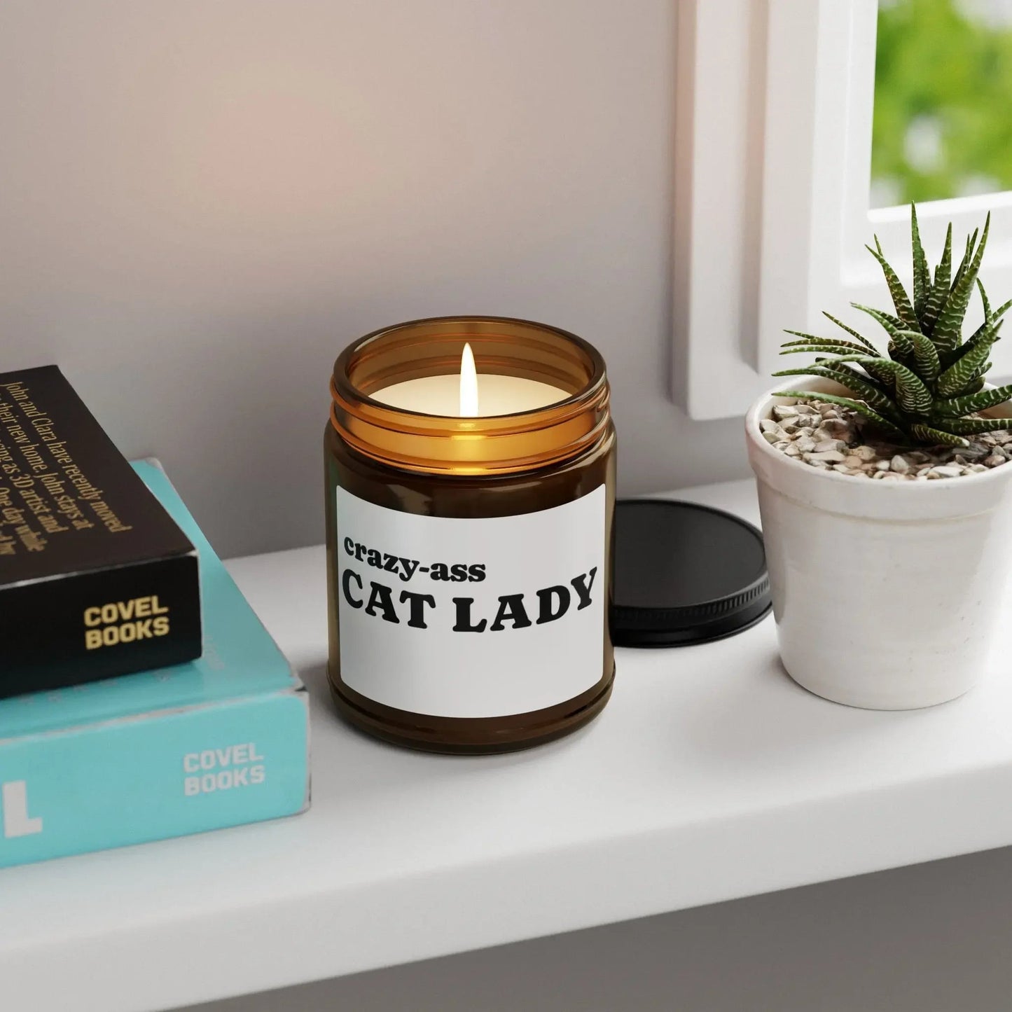 Candle: Crazy Ass Cat Lady Scented Soy Candle (Multi - Size, Amber Jar) - FloofChonk