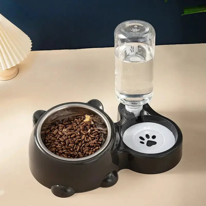 Tilted food and water bowl, with removable water dispenser - FloofChonk