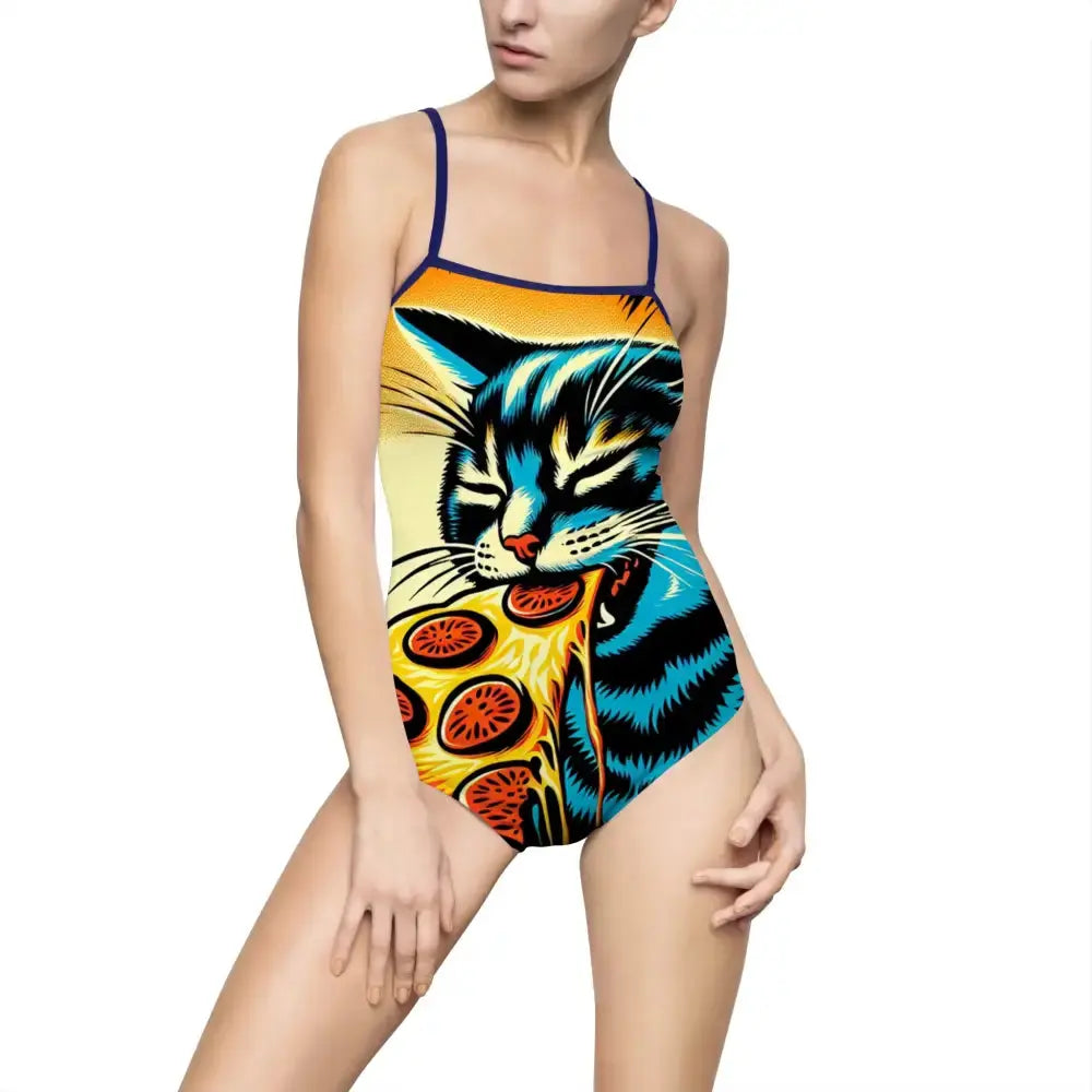 Cat Pizza One-Piece Swimsuit - XS / Navy - All Over Prints