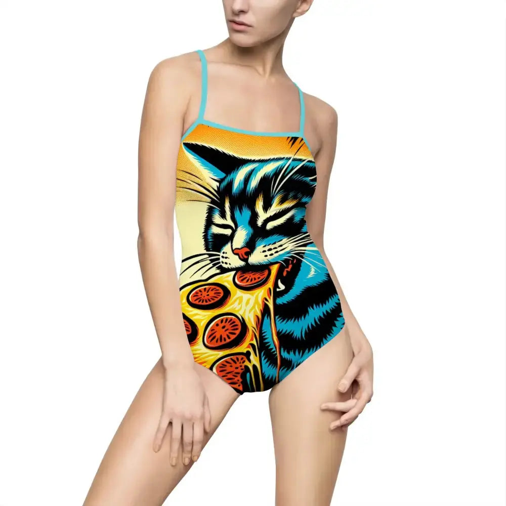 Cat Pizza One-Piece Swimsuit - XS / Ocean - All Over Prints