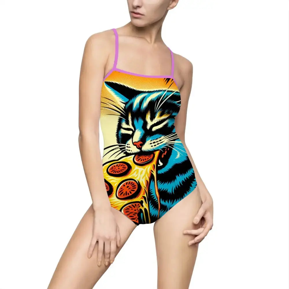 Cat Pizza One-Piece Swimsuit - XS / Purple - All Over Prints