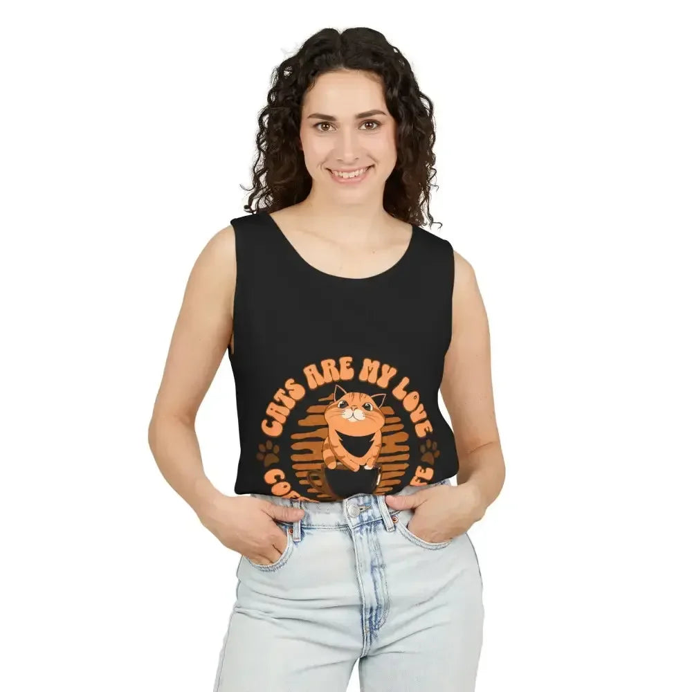 Cat Tank Top - Summer Vibes Unisex Garment-Dyed Tank Top - FloofChonk