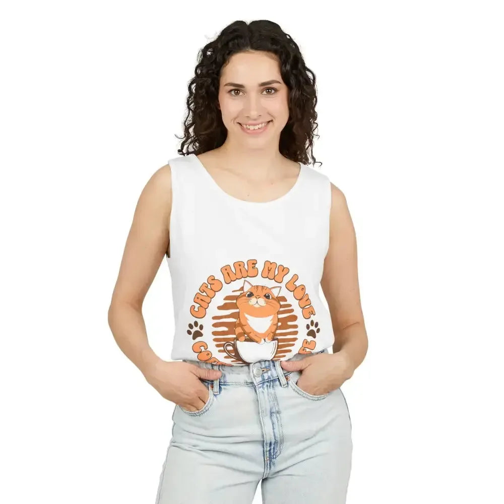 Cat Tank Top - Summer Vibes Unisex Garment-Dyed Tank Top - FloofChonk
