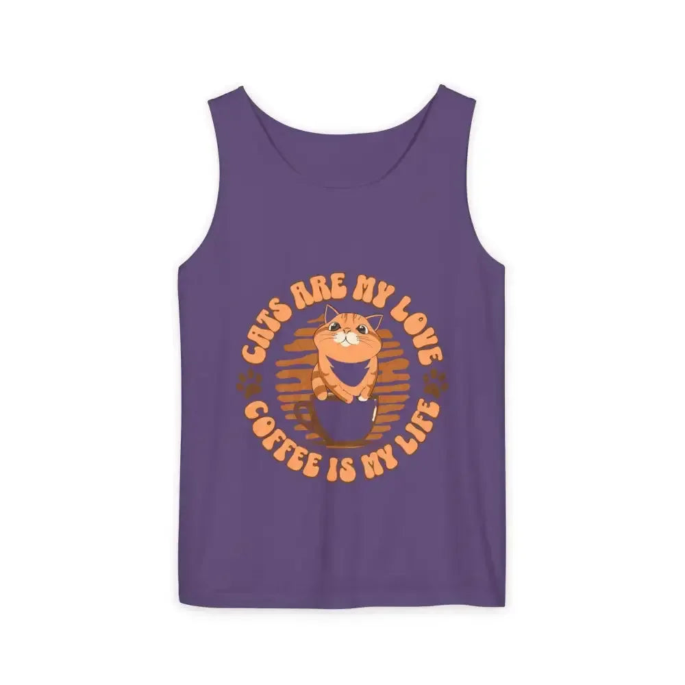 Cat Tank Top - Summer Vibes Unisex Garment-Dyed Tank Top - FloofChonk