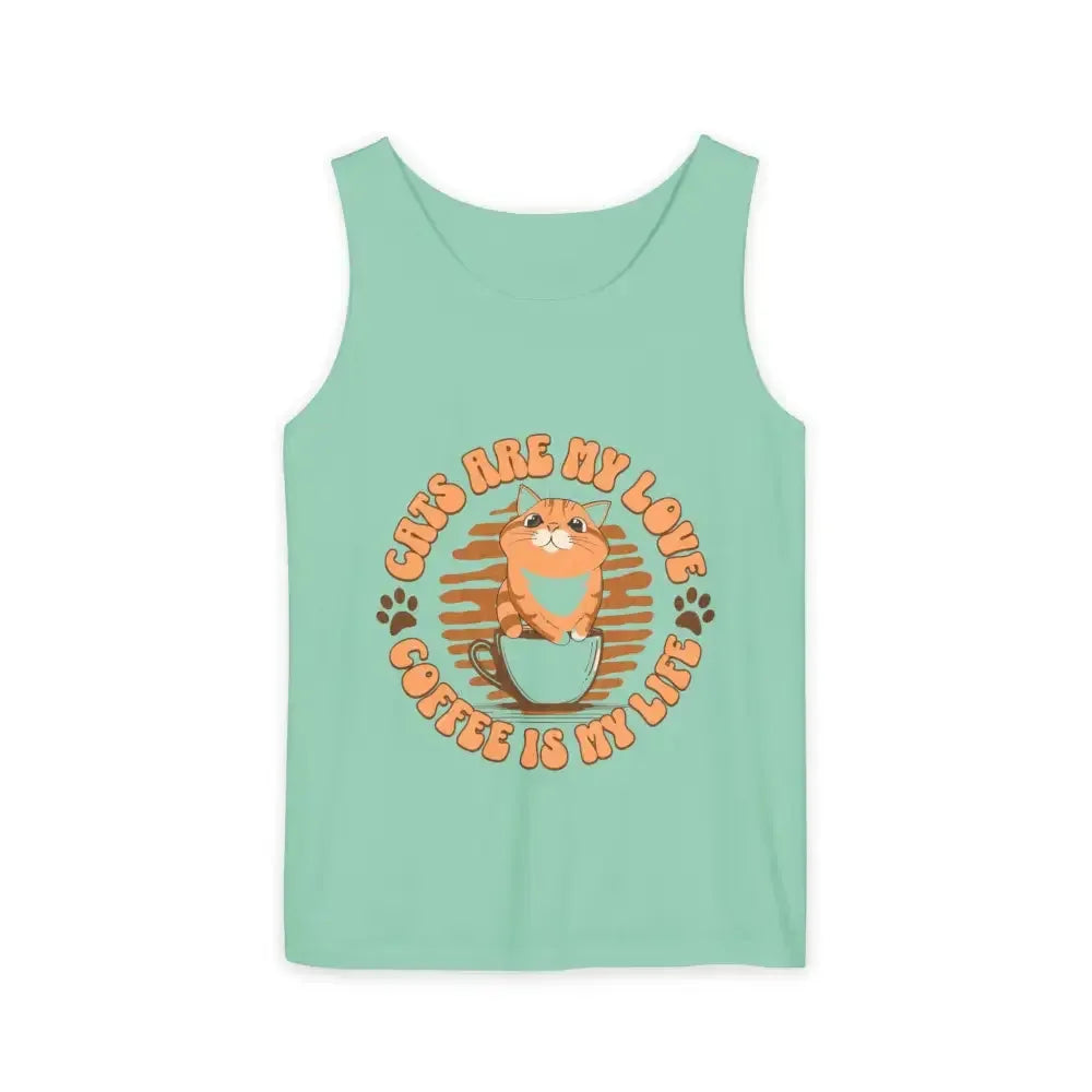 Cat Tank Top - Summer Vibes Unisex Garment-Dyed Tank Top - FloofChonk