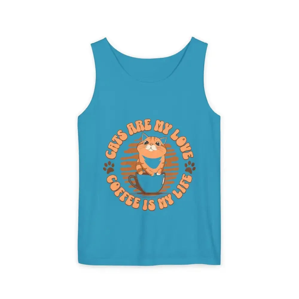 Cat Tank Top - Summer Vibes Unisex Garment-Dyed Tank Top - FloofChonk