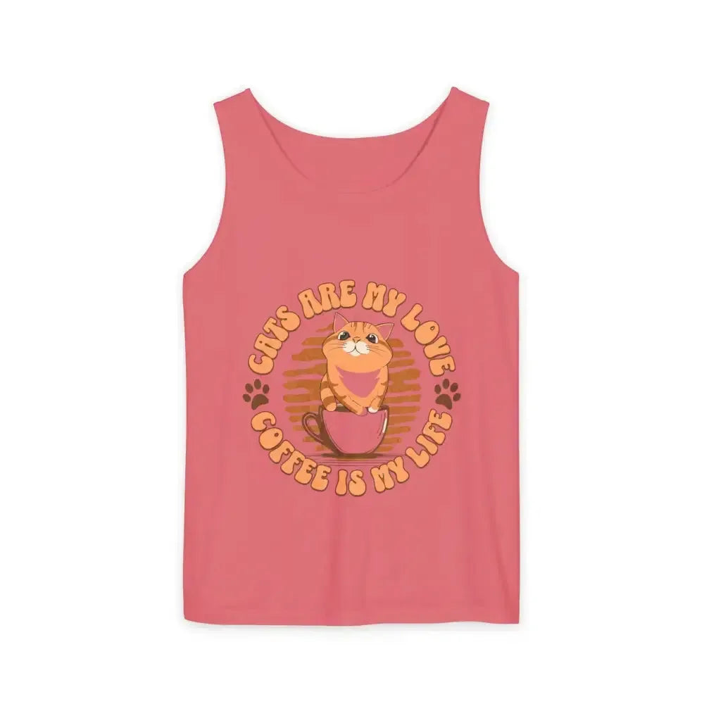 Cat Tank Top - Summer Vibes Unisex Garment-Dyed Tank Top - FloofChonk