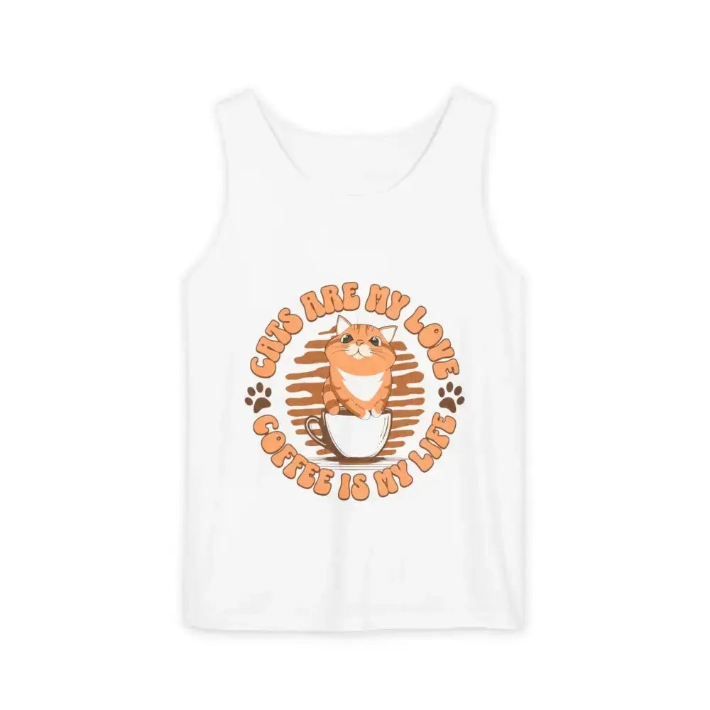 Cat Tank Top - Summer Vibes Unisex Garment-Dyed Tank Top - FloofChonk