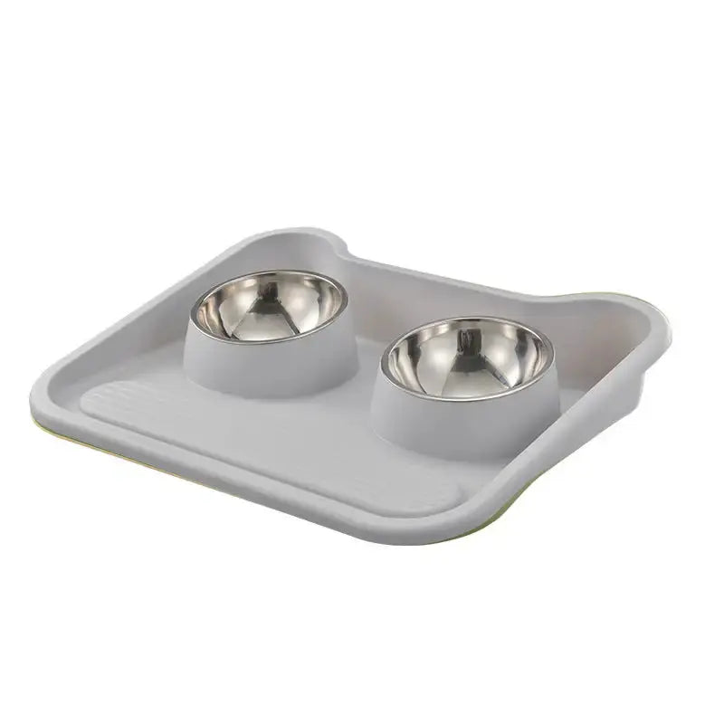 Leak Proof Stainless Steel Tilted Double Food Bowls for Pets - FloofChonk