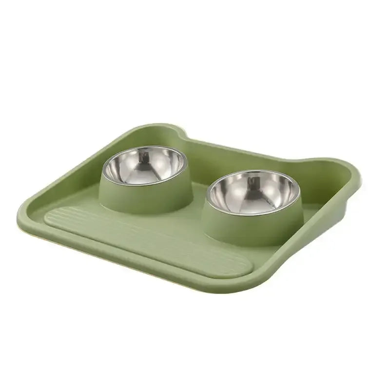 Leak Proof Stainless Steel Tilted Double Food Bowls for Pets - FloofChonk