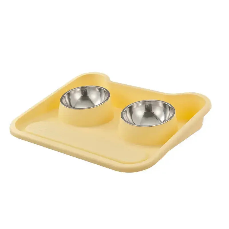 Leak Proof Stainless Steel Tilted Double Food Bowls for Pets - FloofChonk
