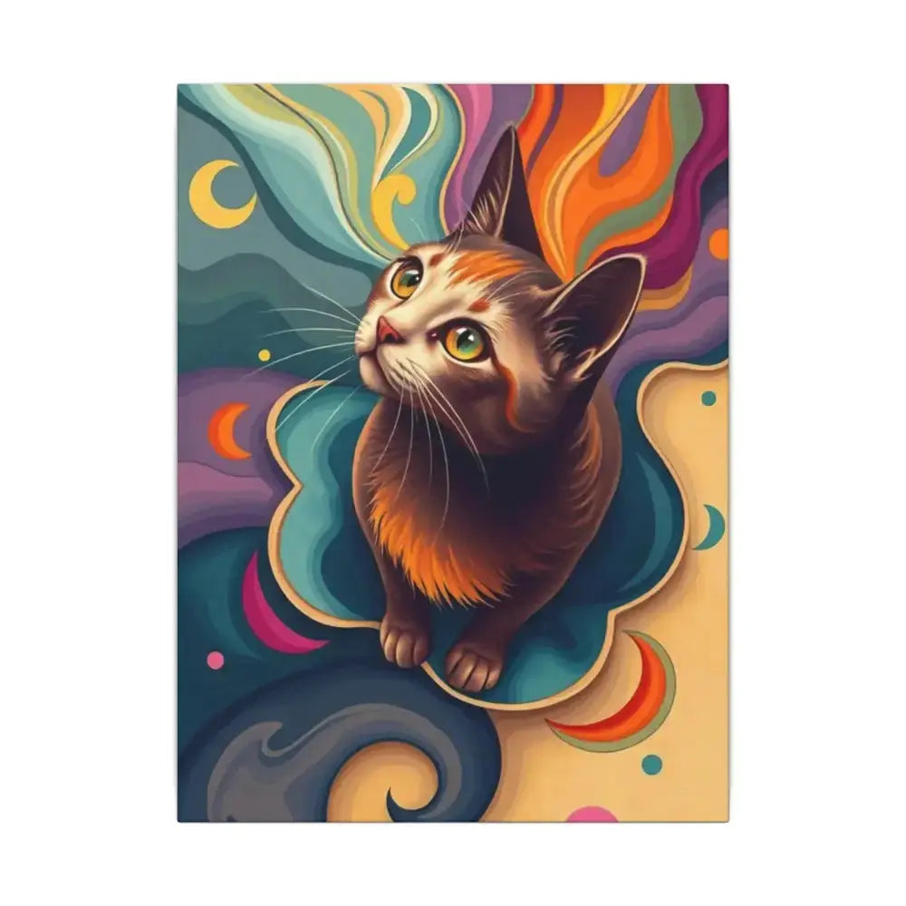 Colorful Cat Canvas Art – Stretched Wall Decor for Pet Lovers - FloofChonk