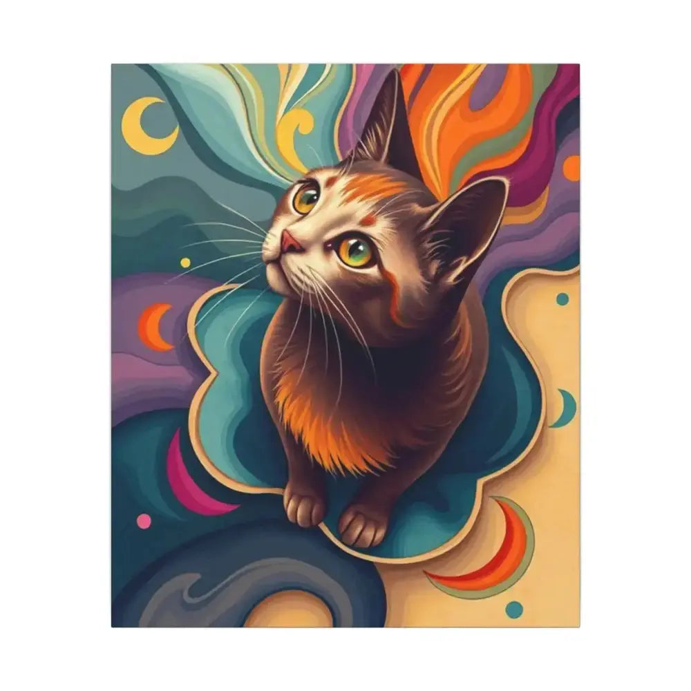Colorful Cat Canvas Art – Stretched Wall Decor for Pet Lovers - FloofChonk