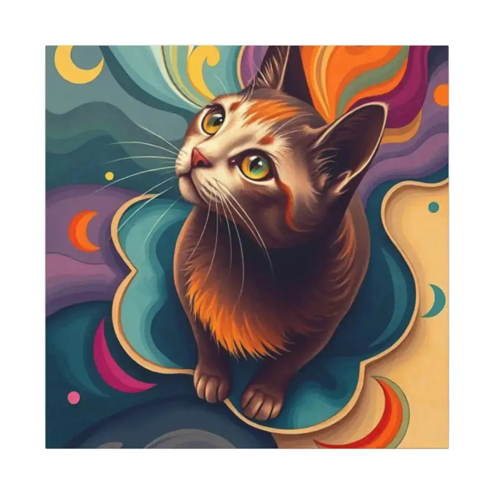 Colorful Cat Canvas Art – Stretched Wall Decor for Pet Lovers - FloofChonk