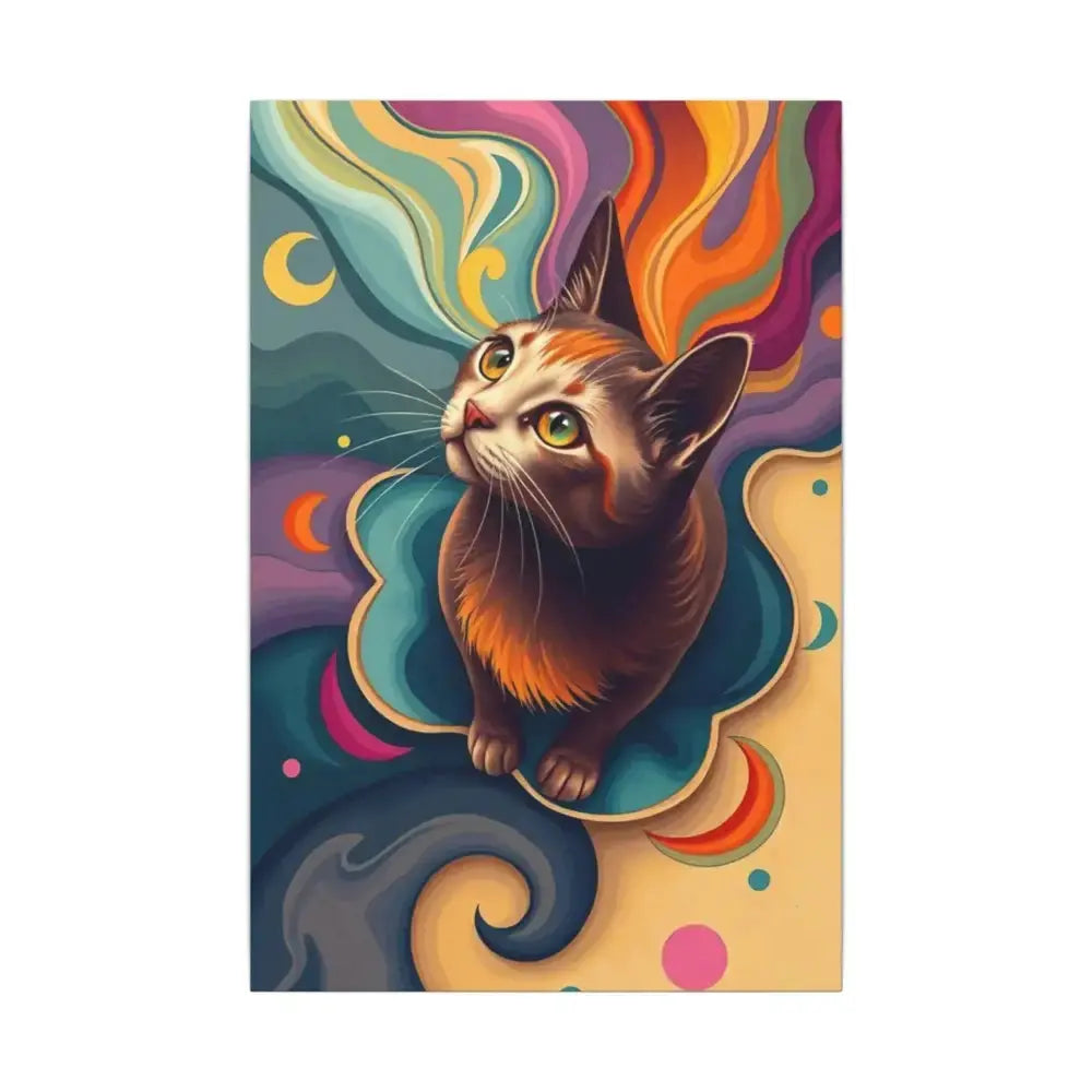 Colorful Cat Canvas Art – Stretched Wall Decor for Pet Lovers - FloofChonk