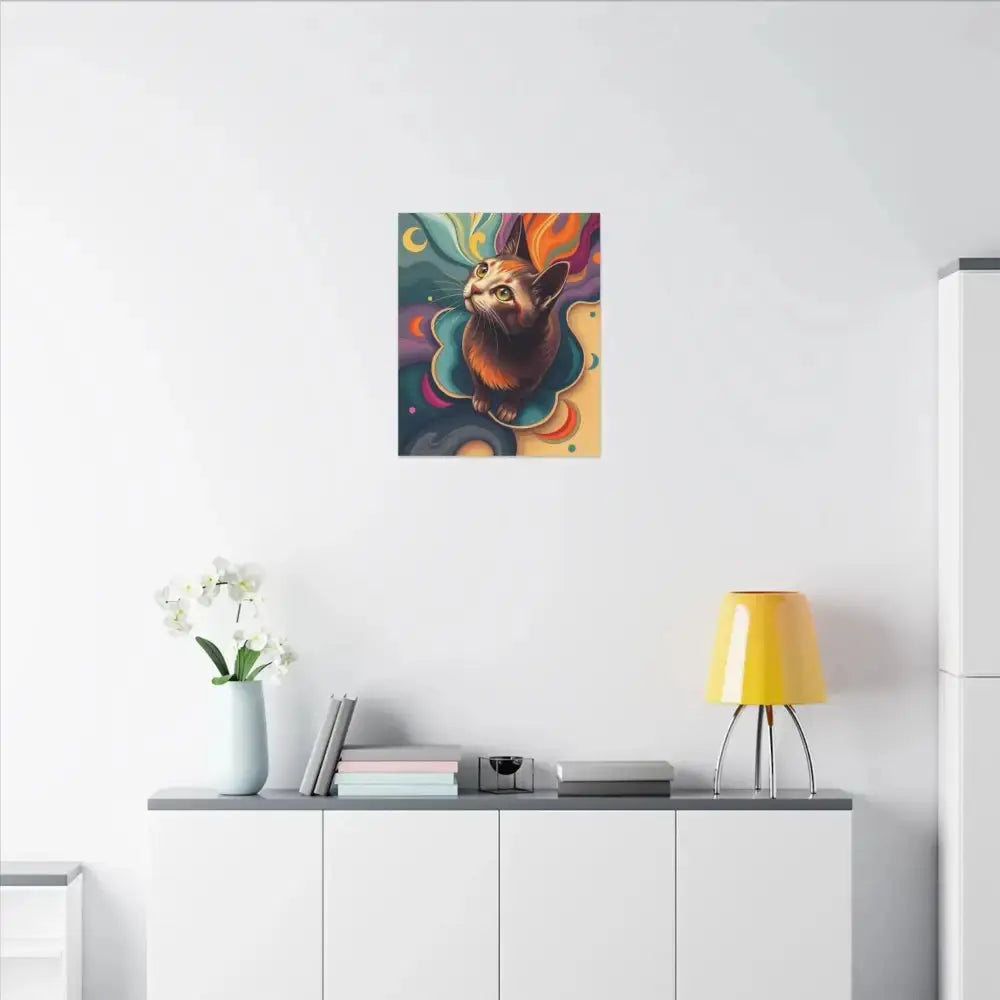 Colorful Cat Canvas Art – Stretched Wall Decor for Pet Lovers - FloofChonk