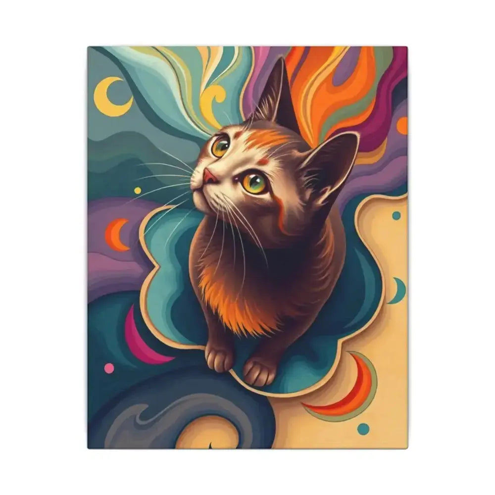 Colorful Cat Canvas Art – Stretched Wall Decor for Pet Lovers - FloofChonk