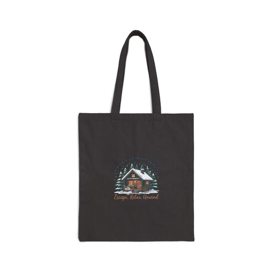Cozy Cabin Retreat Tote, mountain silhouette design | cozy lodge aesthetic - FloofChonk
