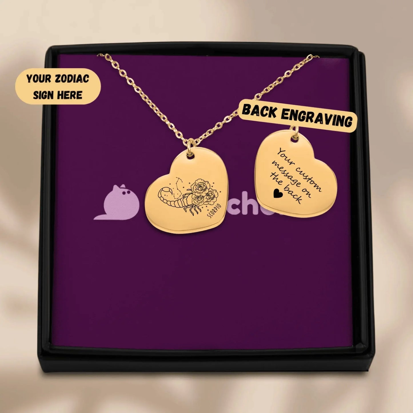 Scorpio Zodiac Sign Heart Necklace - FloofChonk