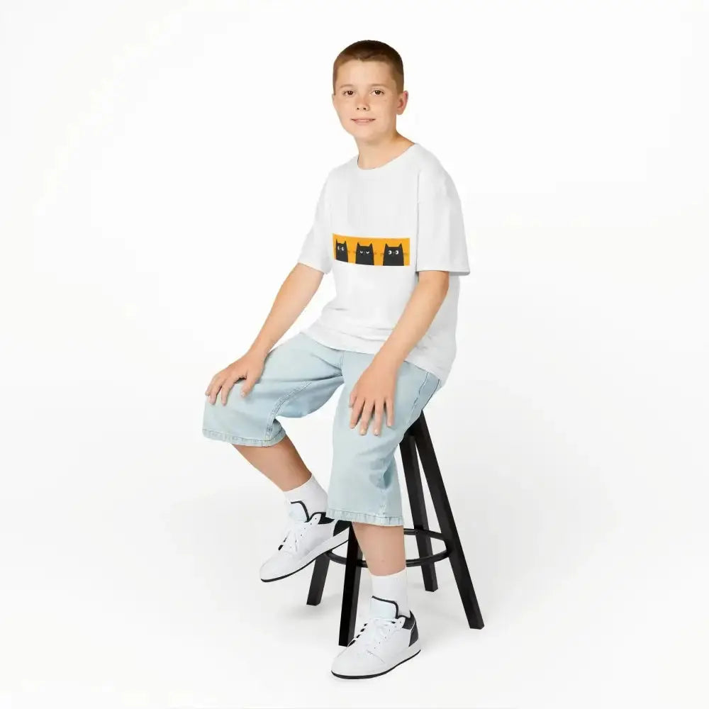 Cute Cat Faces Kids' Tee - Fun & Playful Heavy Cotton Shirt - FloofChonk