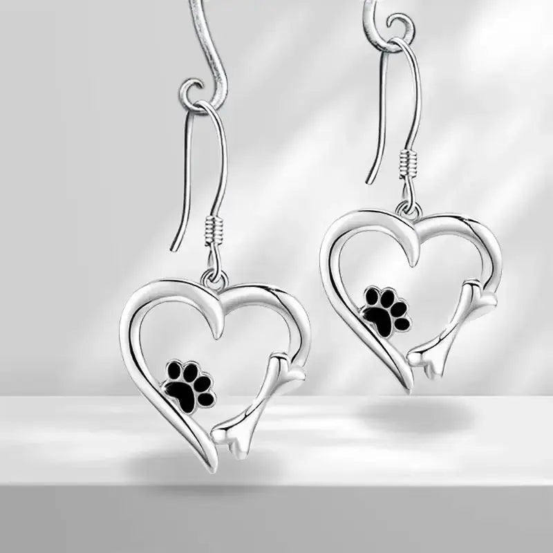 Cute Cat Paw Heart Earrings in White Gold - FloofChonk