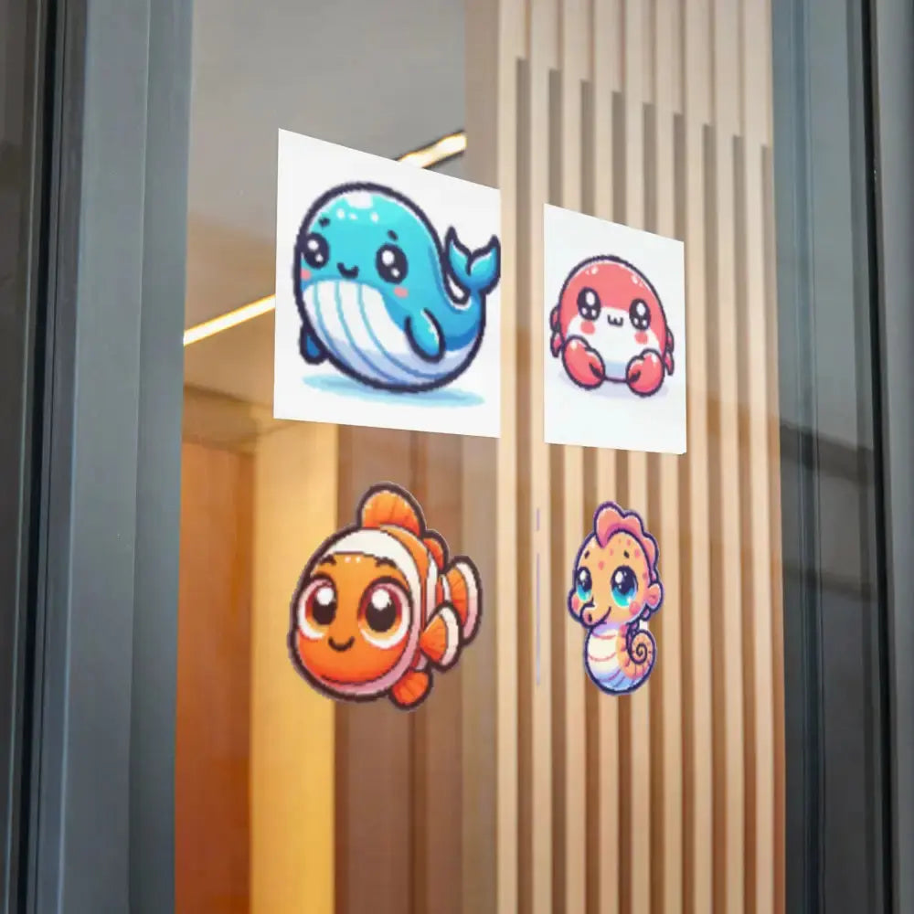 Cute Marine Life Die-Cut Stickers, Ocean Decor, Whale Crab Fish - FloofChonk