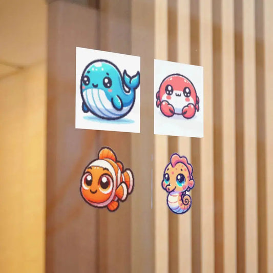 Cute Marine Life Die-Cut Stickers, Ocean Decor, Whale Crab Fish - FloofChonk