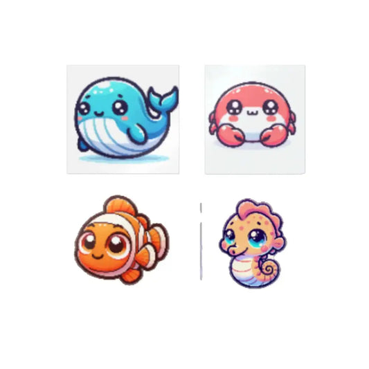 Cute Marine Life Die-Cut Stickers, Ocean Decor, Whale Crab Fish - FloofChonk