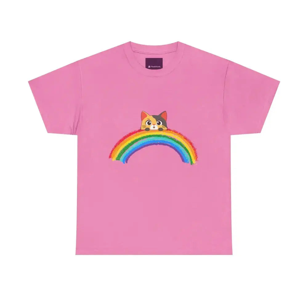 Cute Rainbow Cat Unisex Heavy Cotton Tee, Cat Lover Gift, Rainbow T-Shirt, Cute Animal Tee, Pet Owner Apparel, Fun Summer Shirt - FloofChonk