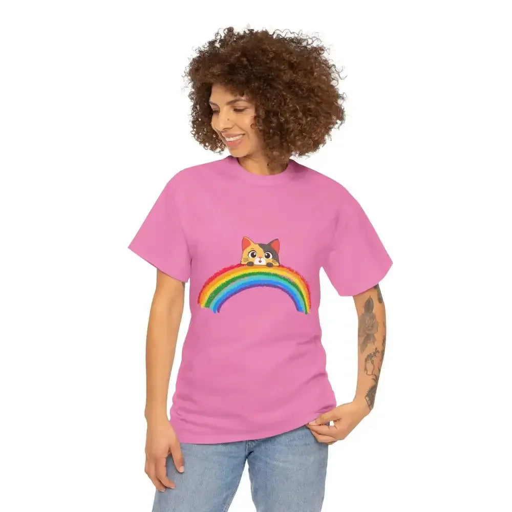 Cute Rainbow Cat Unisex tee, Summer Essential T-shirt for Cat Lovers - FloofChonk