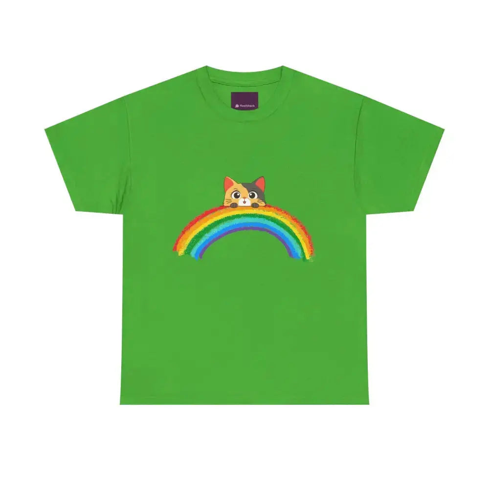 Cute Rainbow Cat Unisex Heavy Cotton Tee, Cat Lover Gift, Rainbow T-Shirt, Cute Animal Tee, Pet Owner Apparel, Fun Summer Shirt - FloofChonk