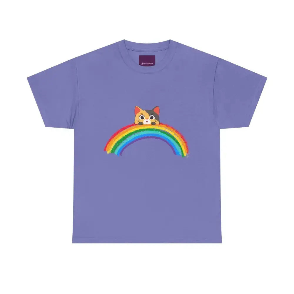 Cute Rainbow Cat Unisex Heavy Cotton Tee, Cat Lover Gift, Rainbow T-Shirt, Cute Animal Tee, Pet Owner Apparel, Fun Summer Shirt - FloofChonk