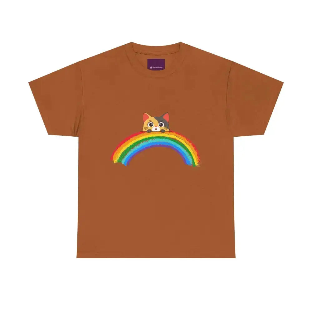 Cute Rainbow Cat Unisex Heavy Cotton Tee, Cat Lover Gift, Rainbow T-Shirt, Cute Animal Tee, Pet Owner Apparel, Fun Summer Shirt - FloofChonk