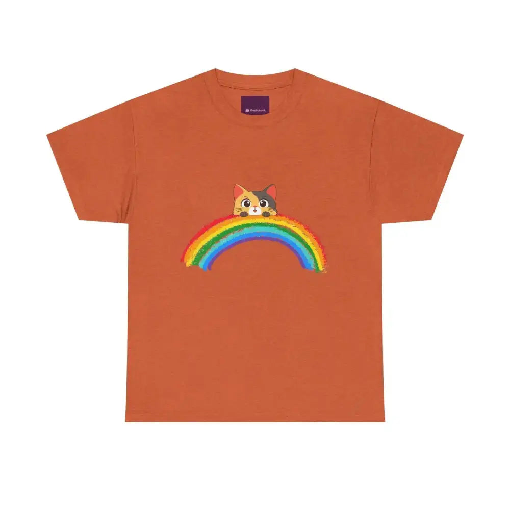 Cute Rainbow Cat Unisex Heavy Cotton Tee, Cat Lover Gift, Rainbow T-Shirt, Cute Animal Tee, Pet Owner Apparel, Fun Summer Shirt - FloofChonk