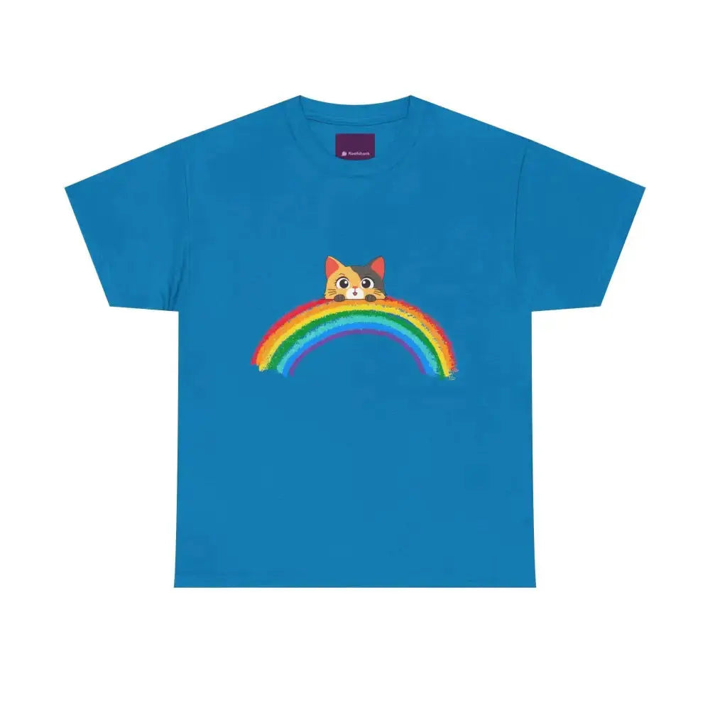 Cute Rainbow Cat Unisex Heavy Cotton Tee, Cat Lover Gift, Rainbow T-Shirt, Cute Animal Tee, Pet Owner Apparel, Fun Summer Shirt - FloofChonk