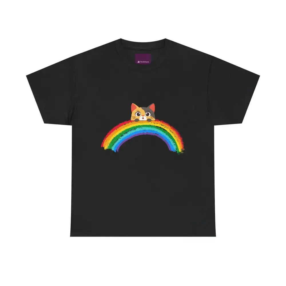 Cute Rainbow Cat Unisex Heavy Cotton Tee, Cat Lover Gift, Rainbow T-Shirt, Cute Animal Tee, Pet Owner Apparel, Fun Summer Shirt - FloofChonk