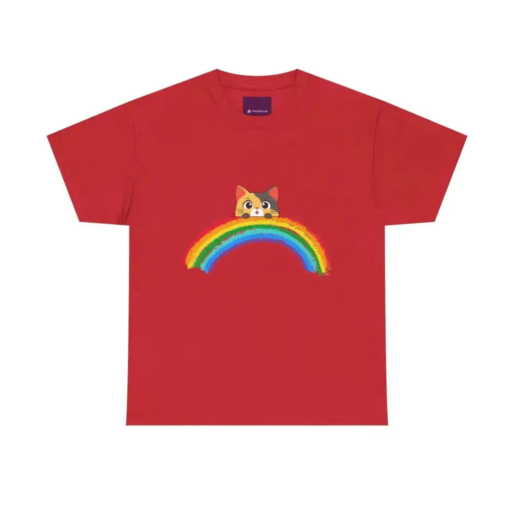 Cute Rainbow Cat Unisex Heavy Cotton Tee, Cat Lover Gift, Rainbow T-Shirt, Cute Animal Tee, Pet Owner Apparel, Fun Summer Shirt - FloofChonk