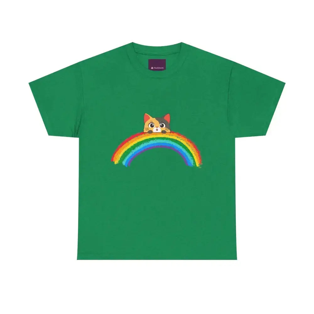 Cute Rainbow Cat Unisex Heavy Cotton Tee, Cat Lover Gift, Rainbow T-Shirt, Cute Animal Tee, Pet Owner Apparel, Fun Summer Shirt - FloofChonk
