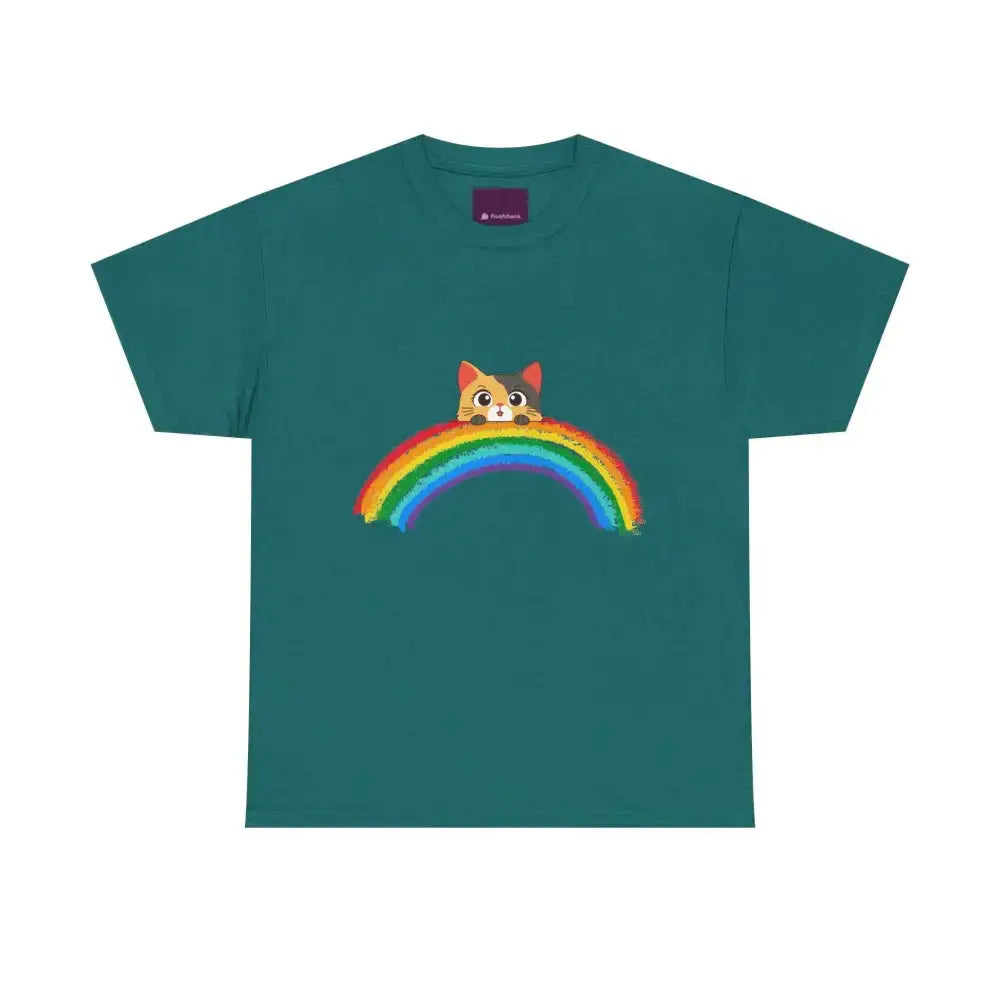 Cute Rainbow Cat Unisex Heavy Cotton Tee, Cat Lover Gift, Rainbow T-Shirt, Cute Animal Tee, Pet Owner Apparel, Fun Summer Shirt - FloofChonk