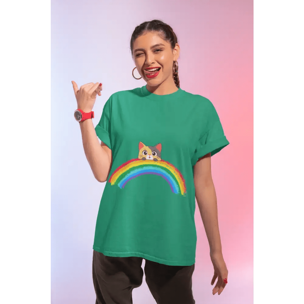 Cute Rainbow Cat Unisex tee, Summer Essential T-shirt for Cat Lovers - FloofChonk