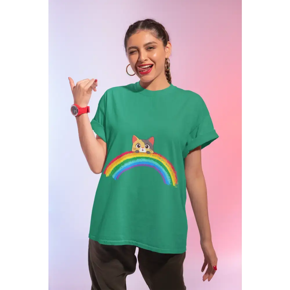 Cute Rainbow Cat Unisex tee, Summer Essential T-shirt for Cat Lovers - FloofChonk