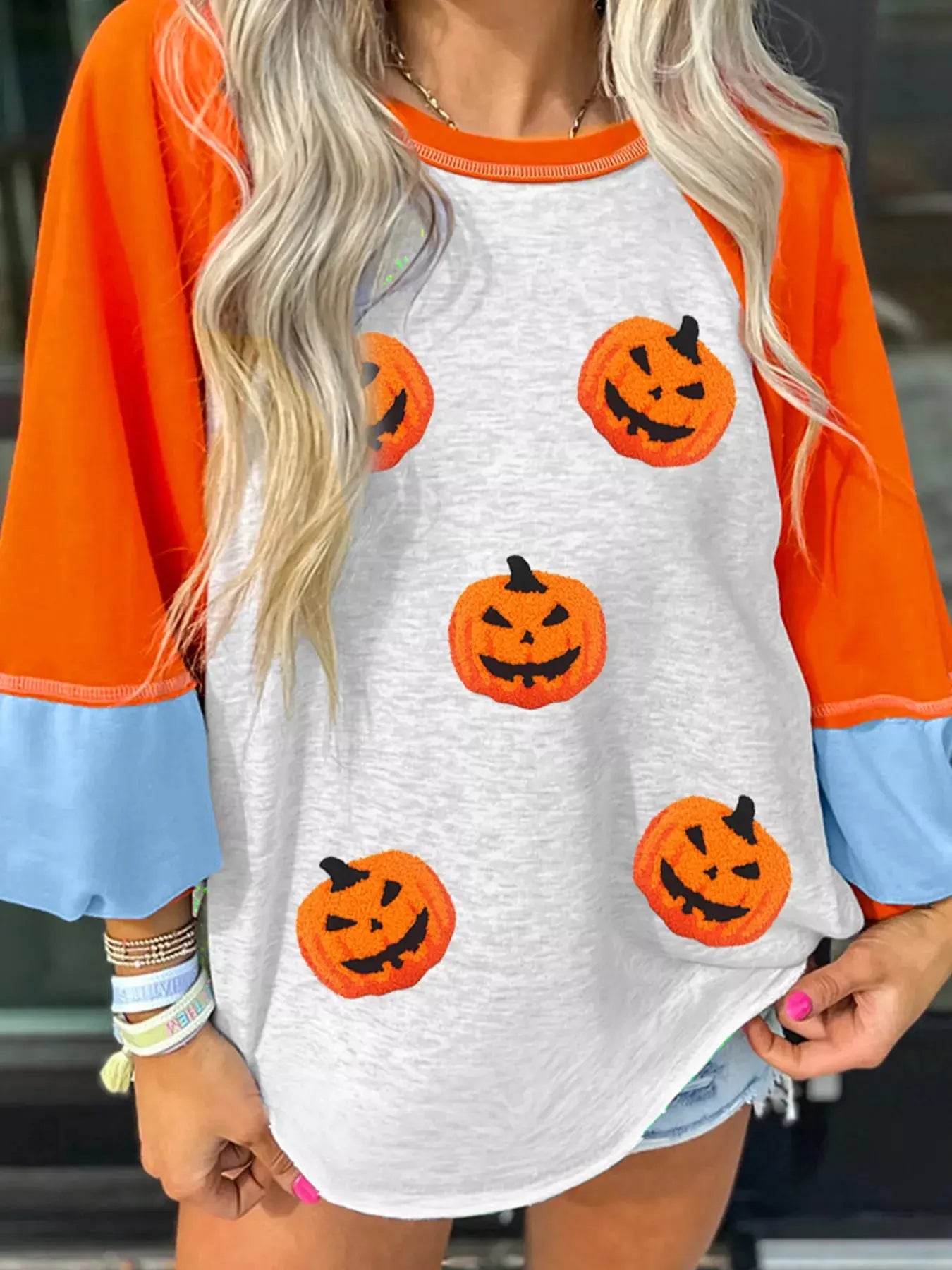 Halloween Pumpkin Print Long Sleeve T-Shirt - FloofChonk