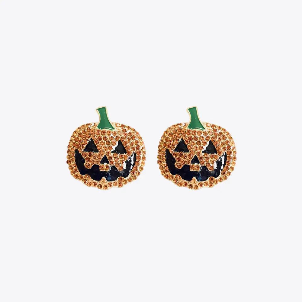 Demon Pumpkin Rhinestone Alloy Earrings - FloofChonk